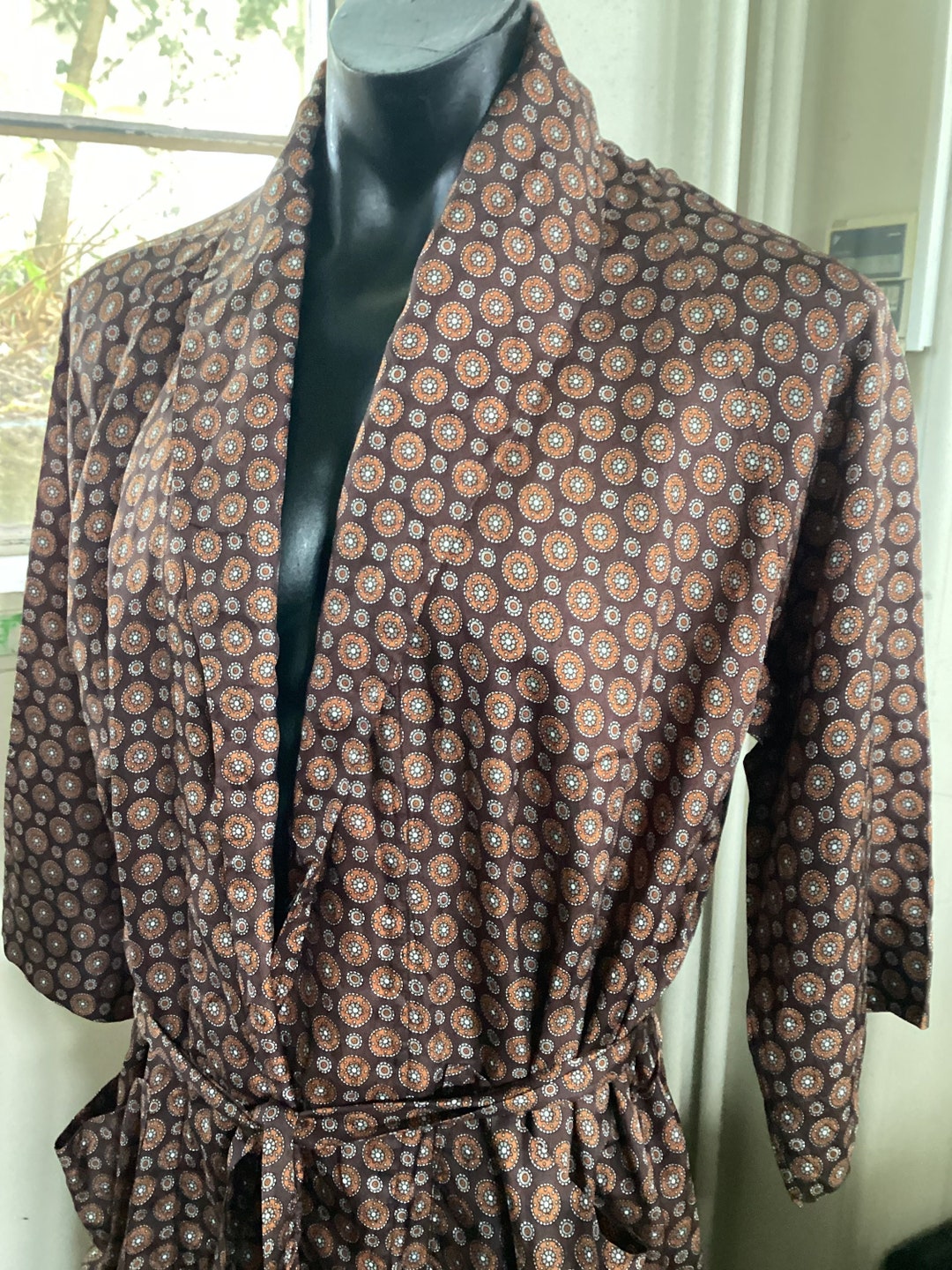 1970's Vintage Mens Funky Orange & Brown Smoking Jacket Robe Made in ...