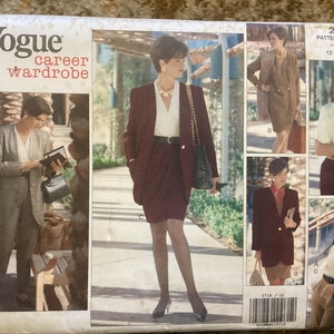 1991 Uncut FF  Vogue Career Wardrobe Pattern 2718  size 14 -16-18, Jacket, dress, blouse , skirt, pants waist 28”- 32”, easy