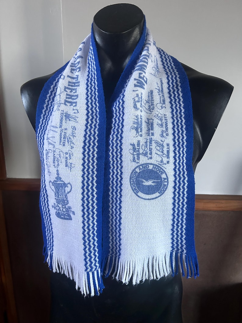 Vintage Brighton & Hove Albion 1983 FA Cup Final Scarf • Retro Seagulls Football Memorabilia • Wembley 1983 Soccer merch printed Signatures image 1
