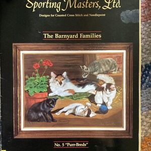 Purr Breds Barnyard Families Ponto Cruz e Bordado, Jan Sorrells Design, Gráfico No. 5 Sporting Masters Ltd, 1987