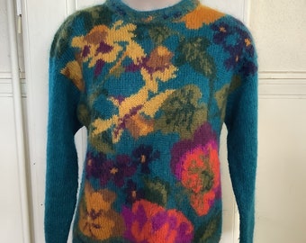 Vintage Mohair and Acrylic  multi color graphic art Pullover Sweater