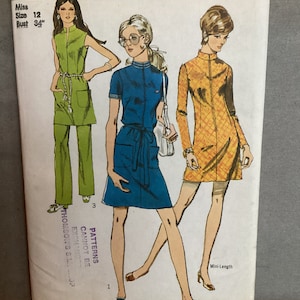 1970 Dress and Tunic & Pants Simplicity 8873 Sewing Pattern Bust 34” complete , mini dress