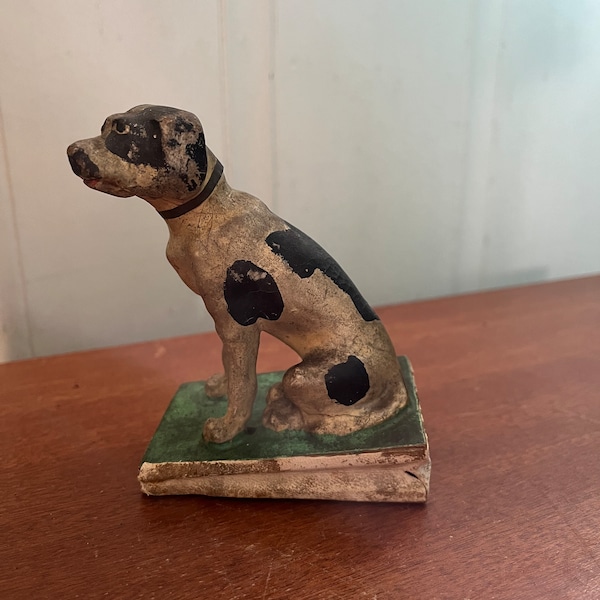 Antique squeaking dog, wood, leather, composite, pip squeak