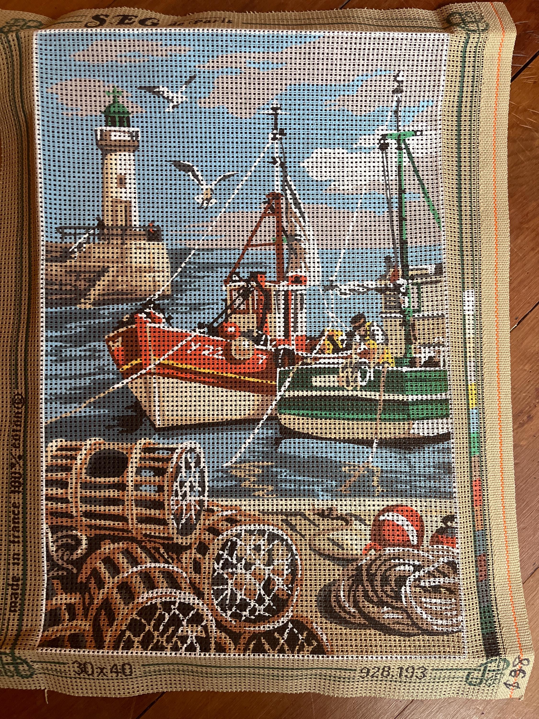 Toile Pour Tapisserie à L'aiguille Seg De Paris 65x120 Cm - Motif Bateau, Peint à La Main