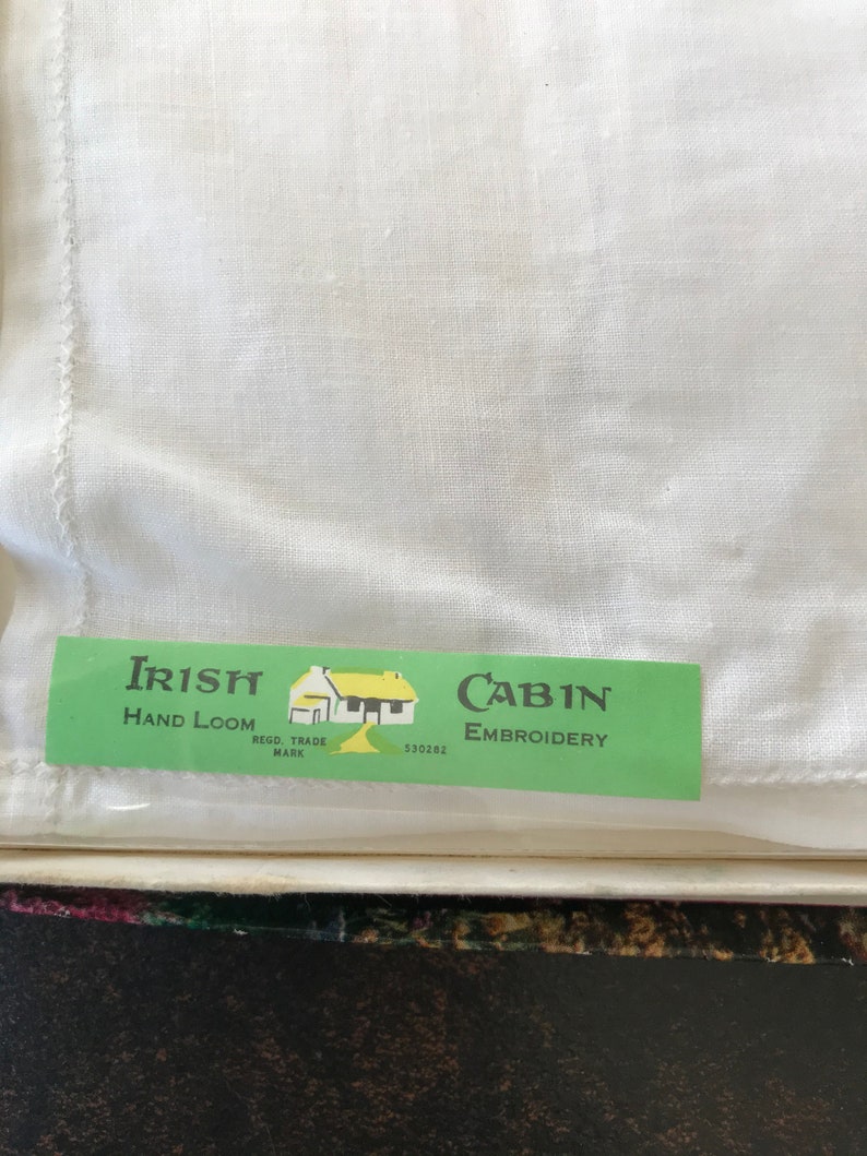 hand loom embroidery 2 boxed sets 1960s Embroidered Irish handkerchiefs flowers Irish Cabin and Linenhall cotton and lace