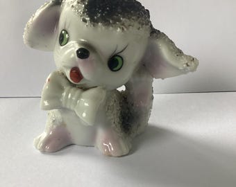Vintage 1950s snow  puppy figurine, textured finish, made in Japan