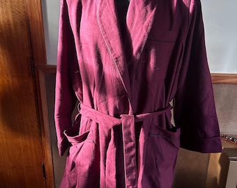 Bata de lujo XL Vintage para hombre, chaqueta de fumar de mezcla de lana, bata de viaje color granate, fabricada por Klipper en Nueva Zelanda.