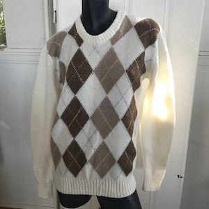 Shetland Wool Argyle sweater by St Michaels for Marks & Spencer,Cream and  Beige 36” 91cm