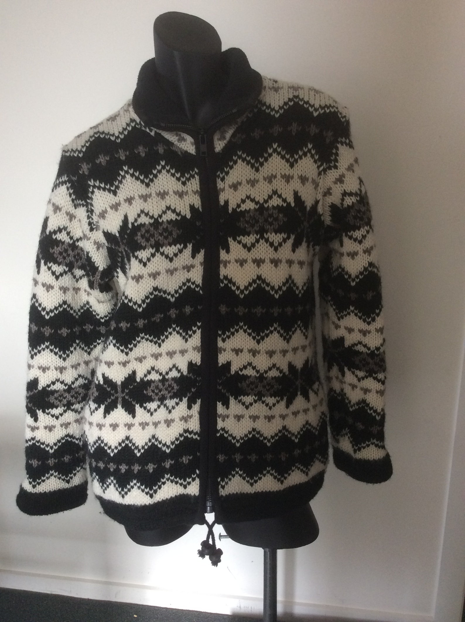 New Zealand Wool Knitted Jacket Fleece Lined Made in Nepal by - Etsy