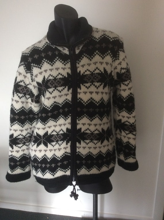 New Zealand Wool Knitted Jacket Fleece Lined Made in Nepal by Silver Surfers , Hippie, Lost Horizon