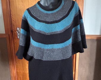 Luxury Possum Merino Wool New Zealand pullover cape sweater , batwing sleeves, black, grey blue,