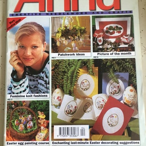 May include: The cover of "Anna" magazine, April 1998 issue, features a woman and various craft projects. The magazine's title is in large red letters. The cover includes images of patchwork, feminine knit fashions, and Easter egg painting.