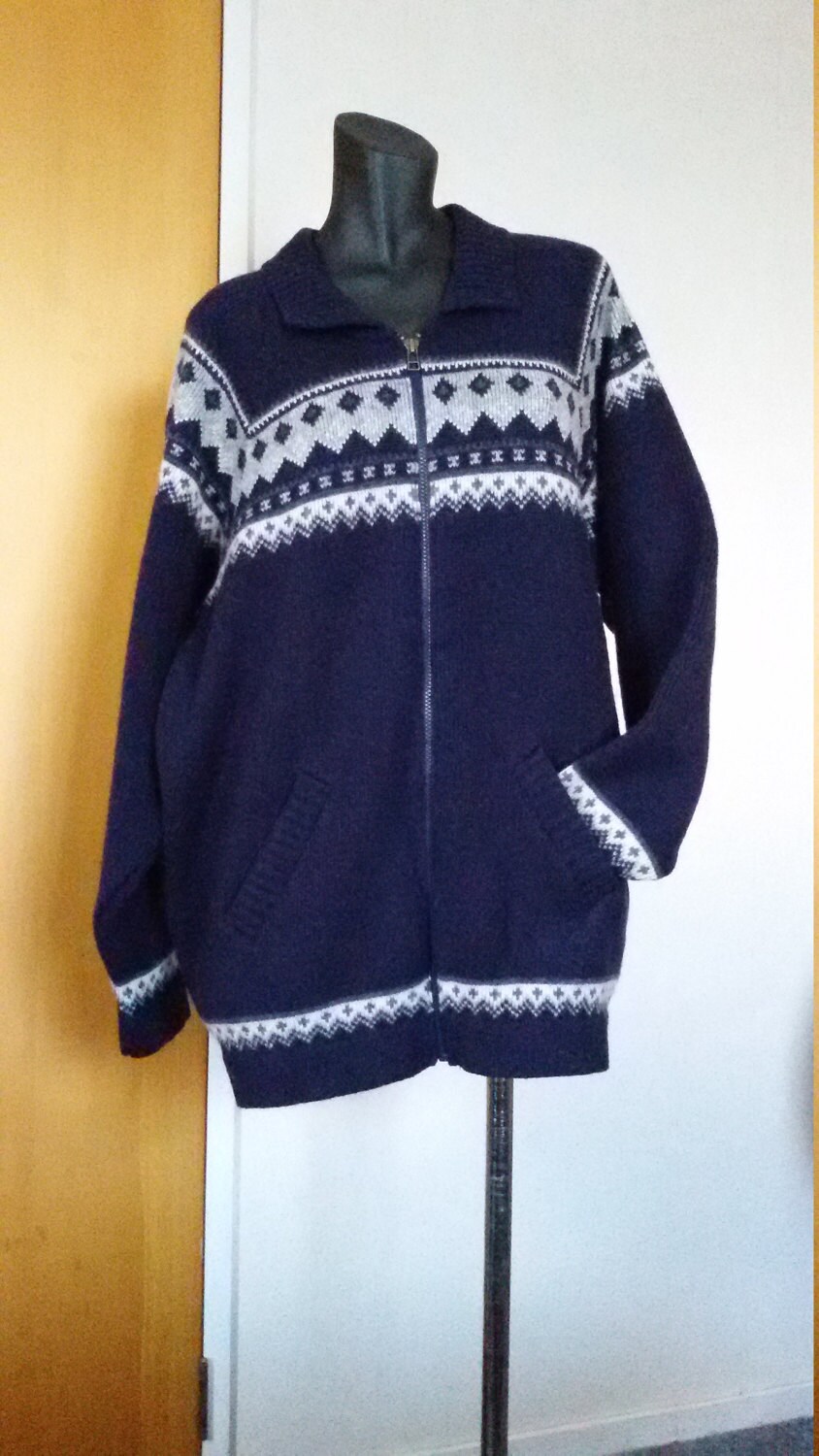Pure Wool New Zealand Natural Clothing zip up Sweater XL Navy Etsy