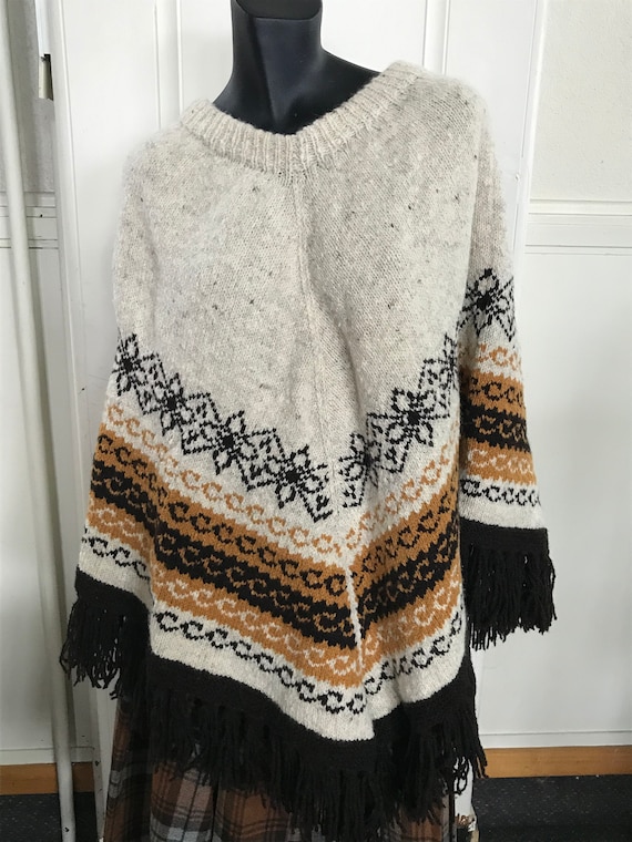 Hand knitted Wool Poncho, Fair Isle, woolen ponc