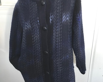 Sue Bateup Hecho a mano, tejido a mano, tejido a mano, abrigo de lana de Nueva Zelanda cárdigan largo, chaqueta, Hecho en Nueva Zelanda
