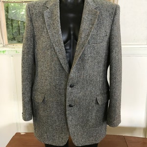 Harris Tweed Grey and Olive Green Sports Jacket Blazer Scottish Wool, Made in Great Britain