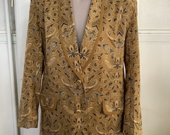 1980’s fine Batik evening jacket, women’s blazer, gold, shoulder pads