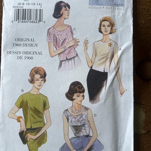 May include: Vogue Vintage Model sewing pattern V9187, featuring original 1960 design illustrations. The pattern includes multiple garment designs, with a size range of 6-14. The cover art showcases vintage fashion illustrations.