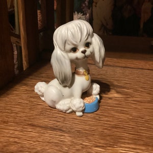 Vintage 1950s Poodle figurine with dog bowl, made in Japan, Napco