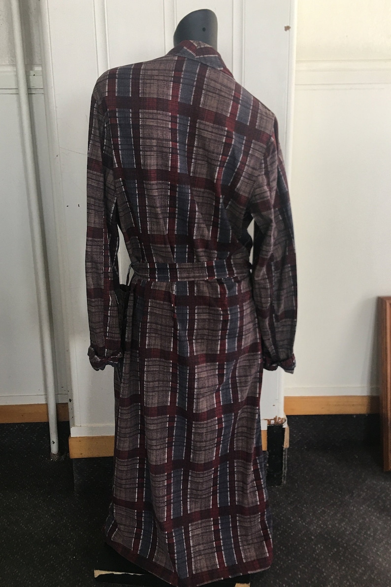 1960s Vintage Mens plaid Smoking Jacket Robe Made in New Zealand Dressing Gown by Georgie M
