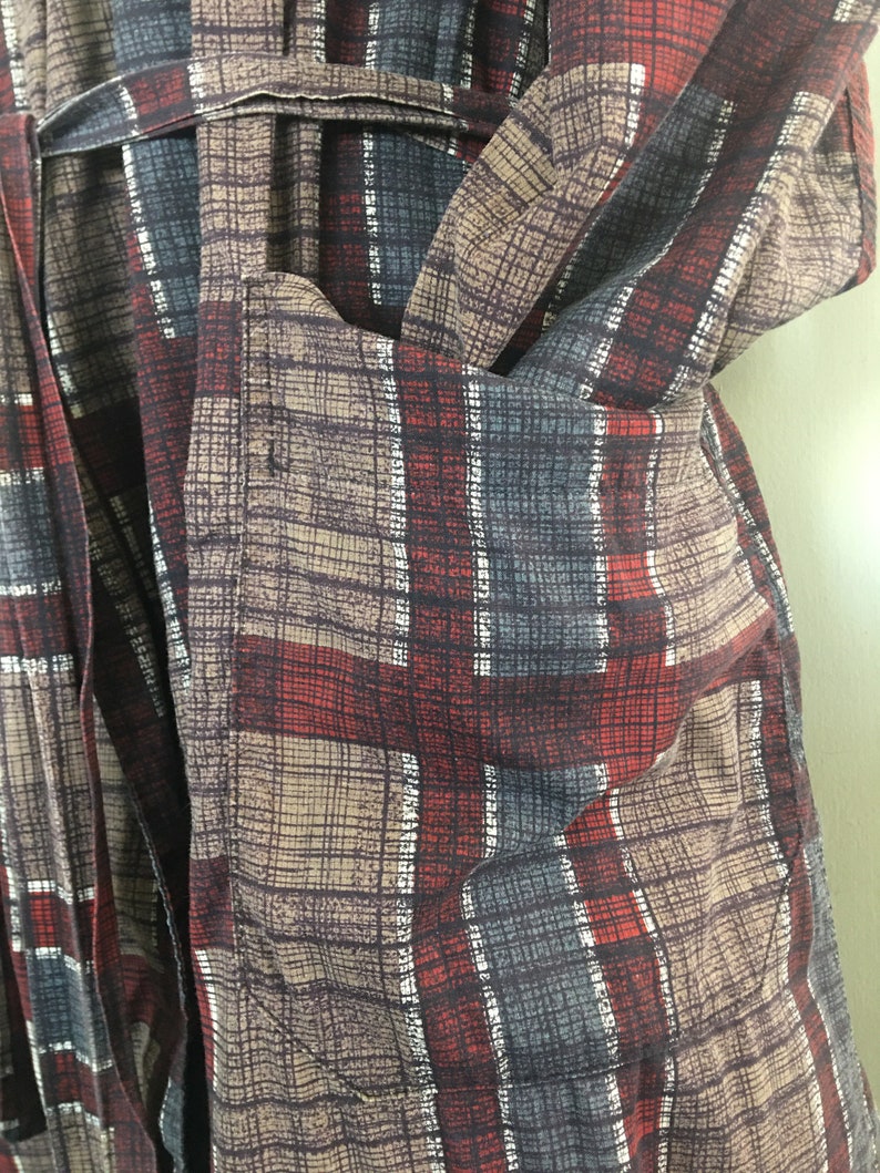 1960s Vintage Mens plaid Smoking Jacket Robe Made in New Zealand Dressing Gown by Georgie M
