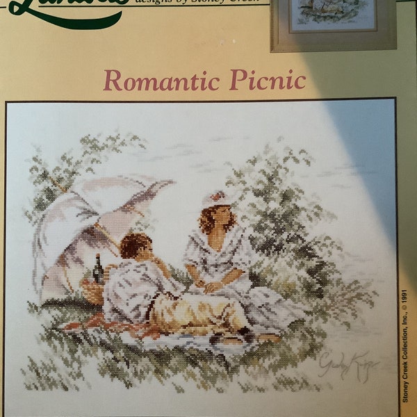 Pique-nique romantique Lanarte Counted Cross Stitch Pattern Chart, Couple in a Meadow par Stoney Creek 1991