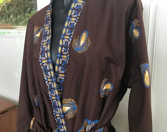 1970s Mens Summer Batik Robe, Malaysian tropical bird Fabric , Klipper New Zealand