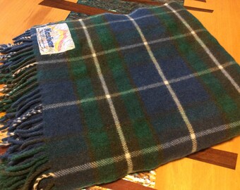 Travel Rug , throw, picnic rug, New Zealand Wool blend Kashhan blue and green 55" × 62",