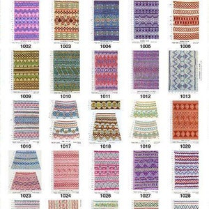May include: A chart of 30 different cross-stitch patterns, each with a unique design and color scheme. The patterns are numbered from 1001 to 1029.