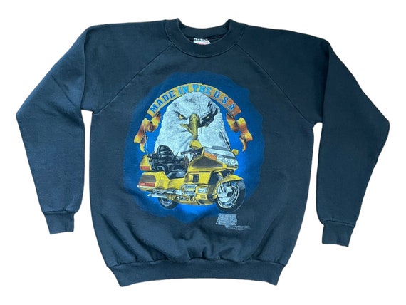 Vintage 90s Made in the USA Motorcycle Sweatshirt… - image 1