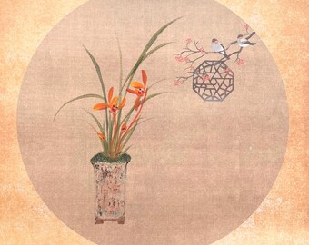 Zen orchids, hand-painted, Eastern culture