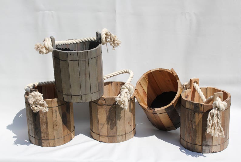 Reclaimed Pallet Wood Bucket Reproduction Wood Well Bucket Etsy