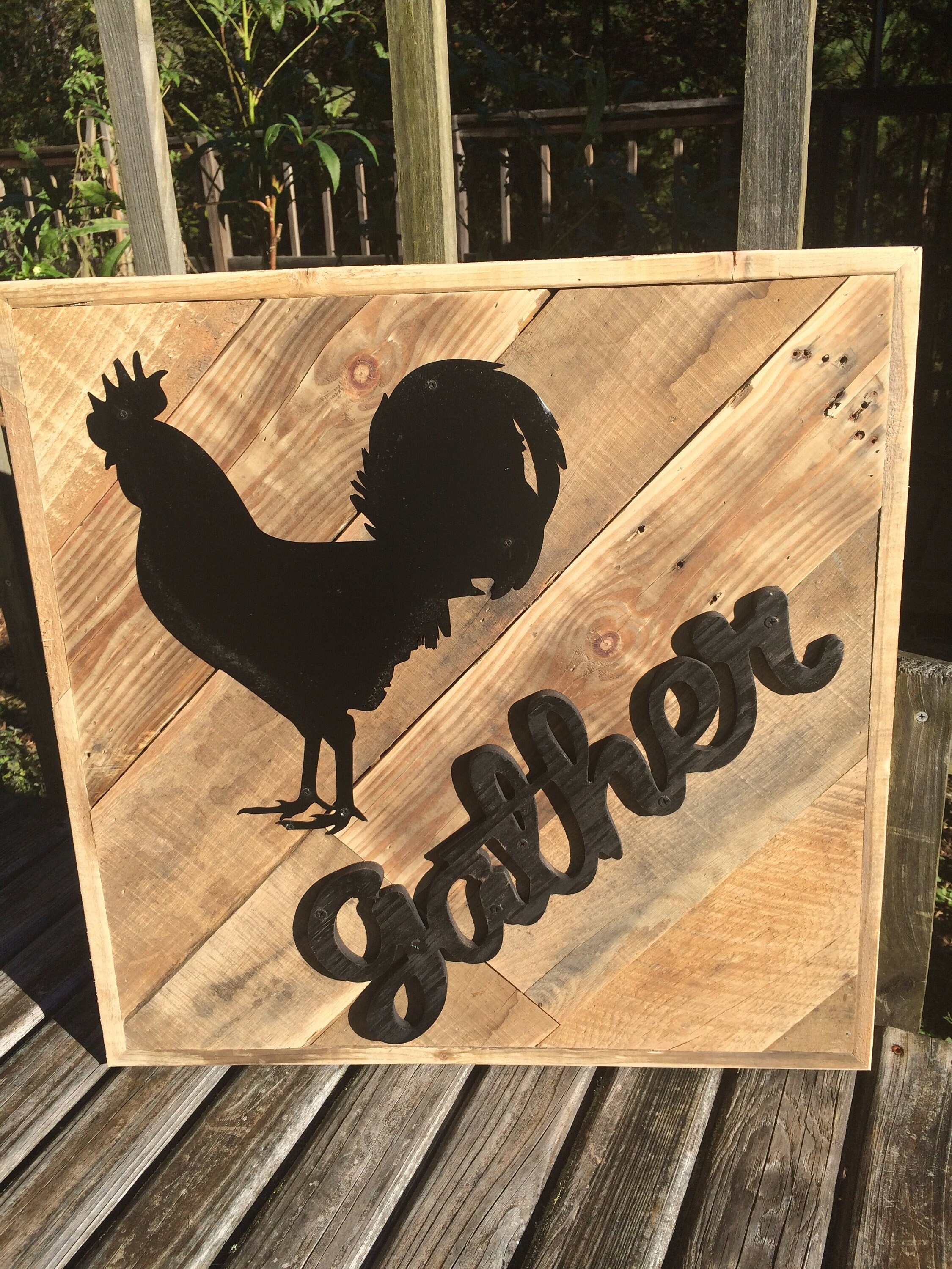 Rooster Gather Sign Reclaimed Wood Metal Wall Hanging Rustic Rooster Gather Sign Reclaimed Wood Metal Wall Hanging Rustic Distressed Urban Farmhouse Decor