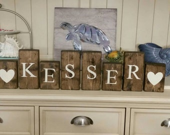 8 Personalized Block Letters - Custom Wood Letter Blocks - Shelf Sitter Signs - Farm House Letters