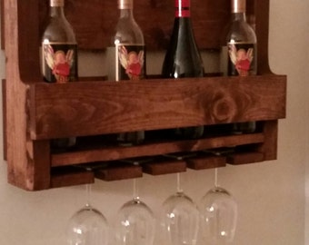 Rustic Pallet Wine Rack // Wine Glass Holder // Wine Rack // Liquor Cabinet // Country Decor // Cabin Decor // Unique Gift Idea