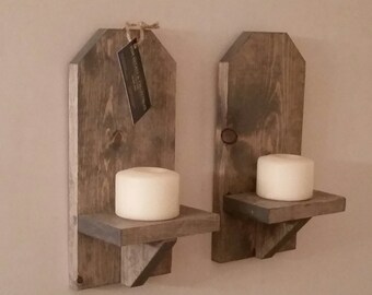 Rustic Wood Wall Sconce (Pair) // 12" Wall Sconce // Shelf // Wall Decor // Cottage Decor // Cabin // Candle Holder // Lodge Decor