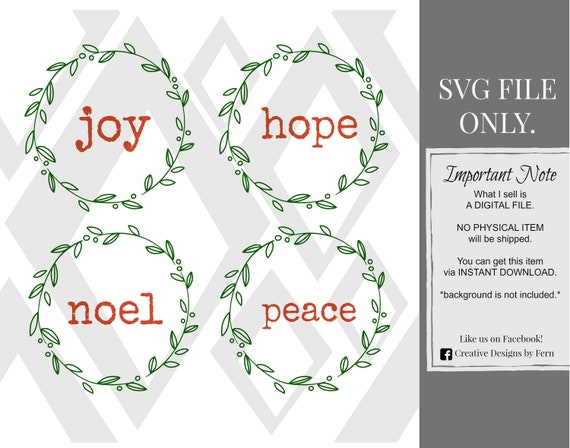 Download Free Christmas Wreath Svg Designsjoy Hope Peace Noel Svgholiday Etsy SVG DXF Cut File