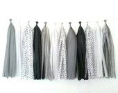 Black and white tassel garland - black, white and gray tassel garland - neutral tassel garland - room decor garland - wedding decor