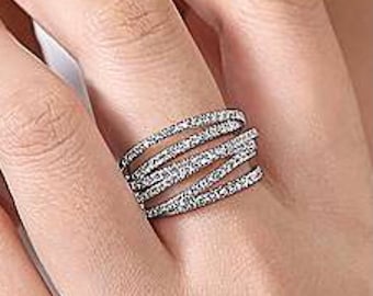 14K White Gold Lady’s wide multi strand diamond band