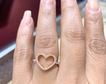 14K Rose Gold Diamond Heart Ring