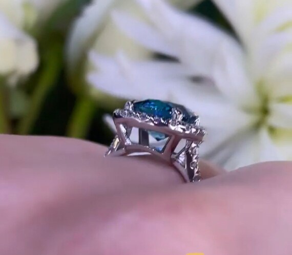 18K Blue Zircon and Diamond Ring - Etsy 18K Blue Zircon and Diamond Ring - Etsy