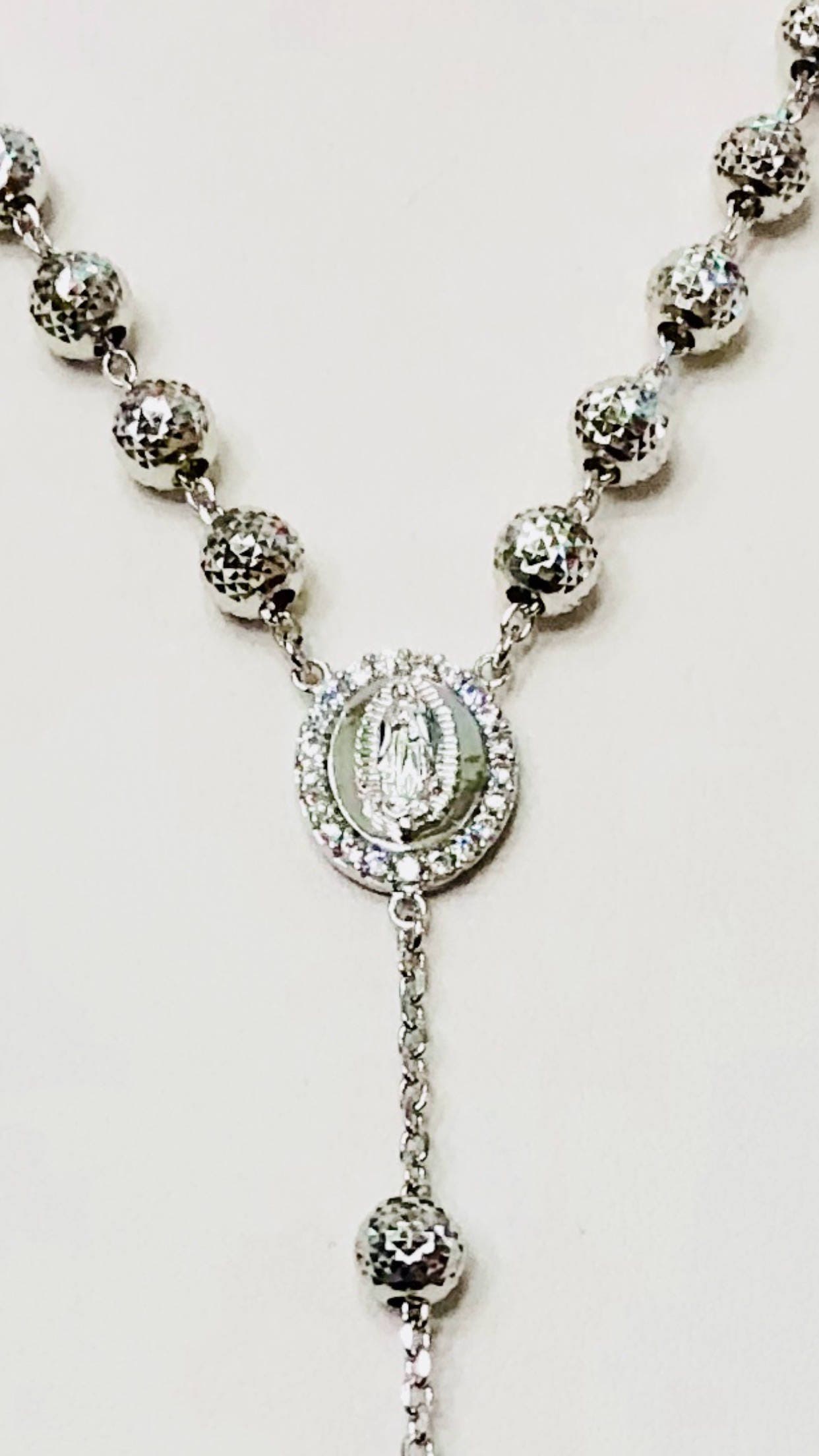 14K Solid White Gold Handmade Rosary 