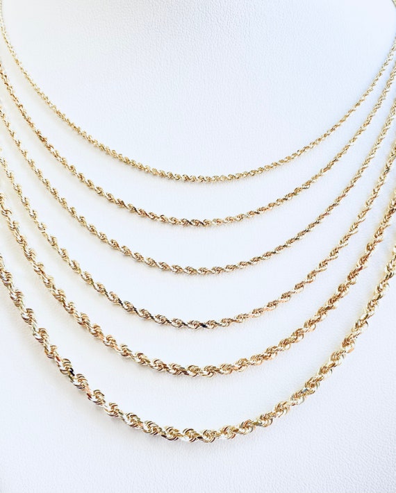 14k Yellow Gold Solid Diamond Cut Rope Chain