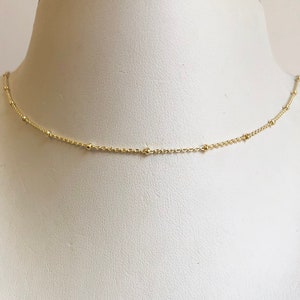 14K Solid Gold Beaded Choker Necklace