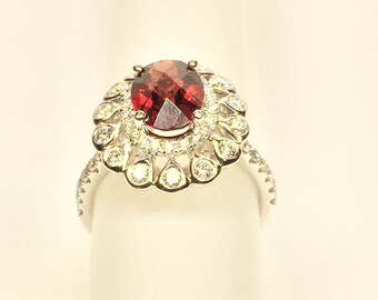 14K White Gold Garnet and Diamond Ring