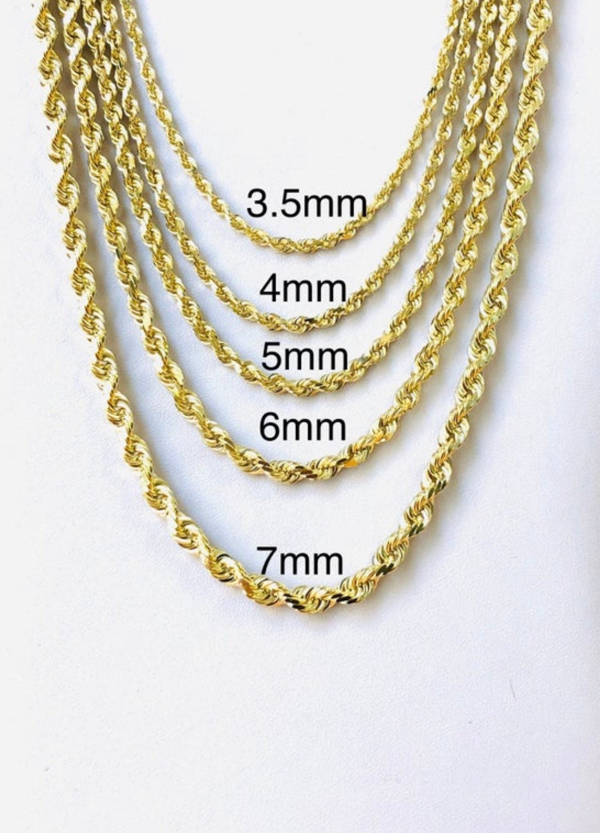 10K 3.5mm Yellow Gold Diamond Cut Solid Gold Rope Chain.