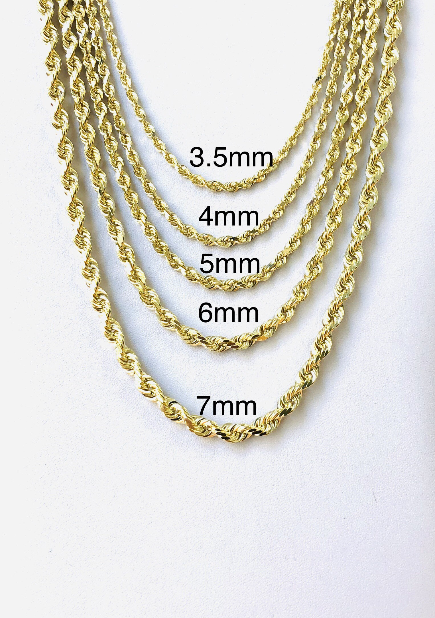 14K Yellow Gold 5mm Rope Chain 20 Inch Diamond cuts necklace , Real 14 –  Globalwatches10