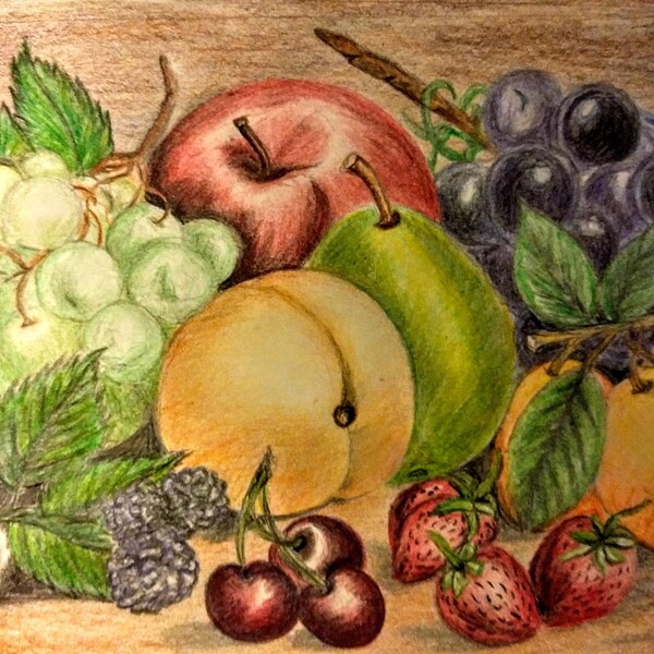 Fruit Still Life ~ Color Pencil Drawing ~ **Downloadable PHOTO** ~ Fruit ~  Wall art ~ Home decor