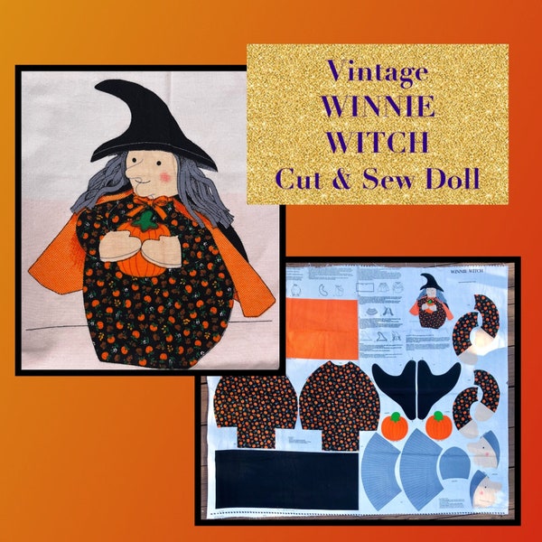 Halloween Winnie Witch Doll Fabric Panel Cut and Sew