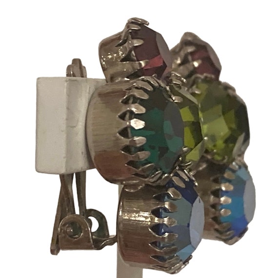 Vintage Spring Multicolor Rhinestone Clip Earrings - image 5